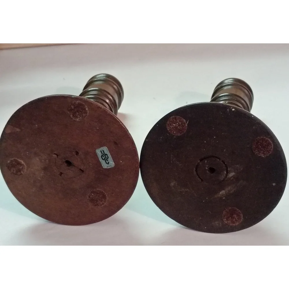 Vintage UCC Turned Wood Candlestick Holders Pair Dark Brown Traditional Decor - Picture 2 of 3